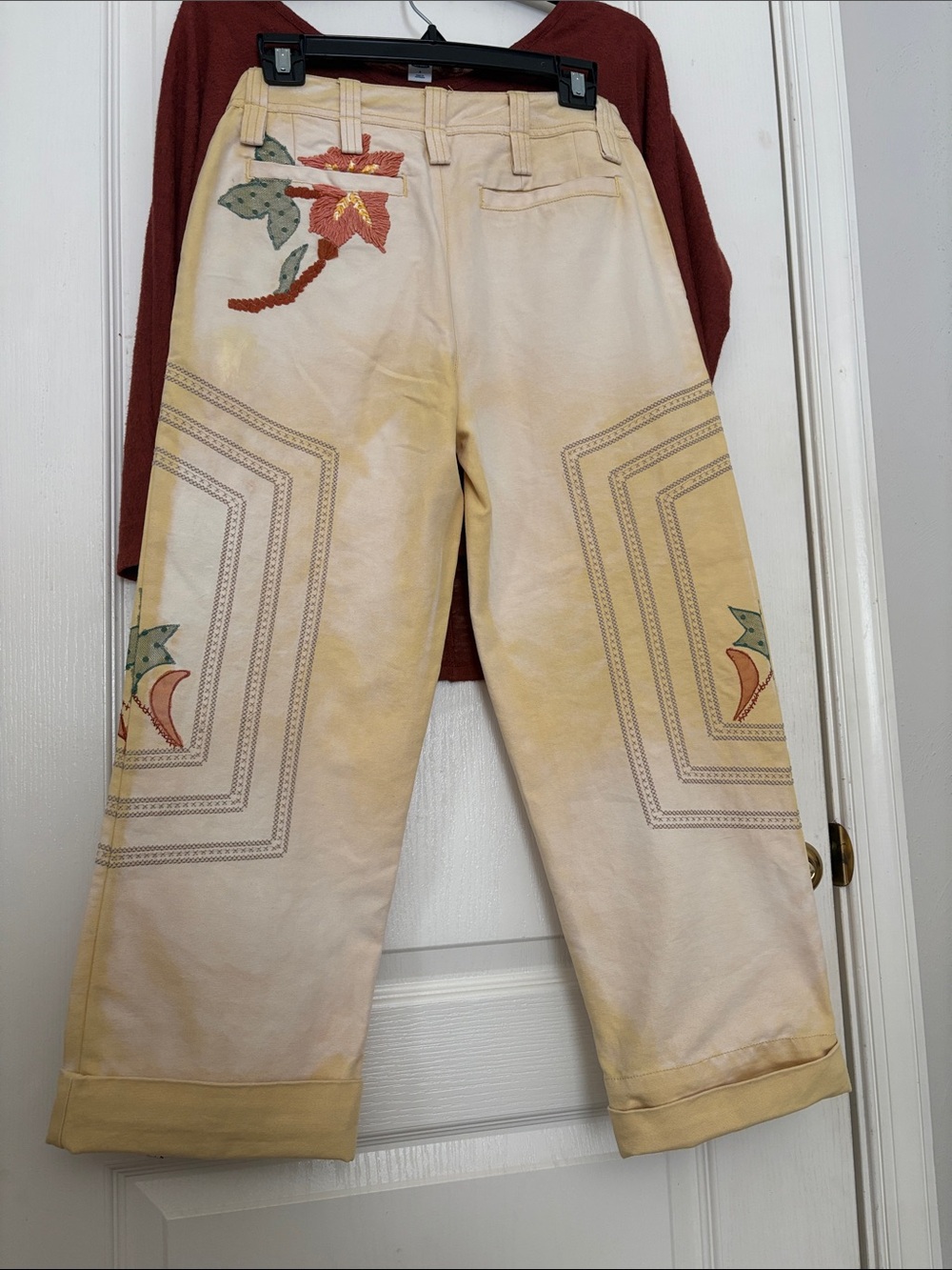 We The Free Cream Embroidered Floral Wide-Leg Pants - Picture 6 of 14